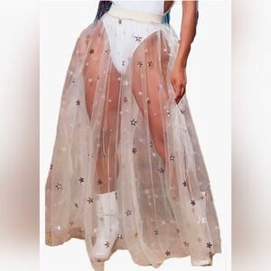 Fashion Nova Tulle Champagne Stars Sequin Skirt | Size XS